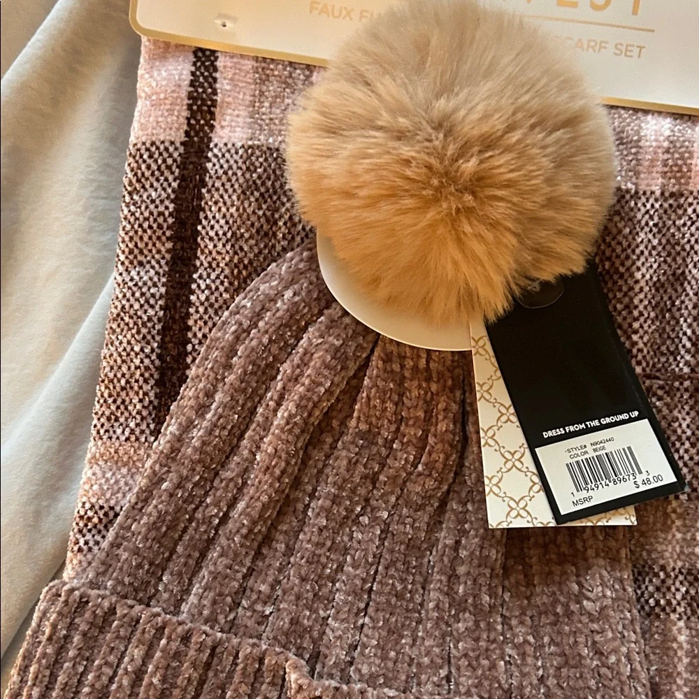 Free With Purchase!!! Nine West Tan and Brown and pink Knit Hat and Scarf Set